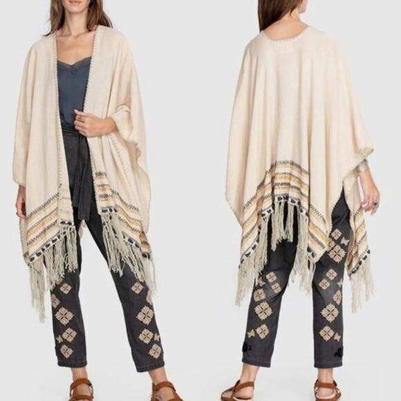 Johnny Was ARO Poncho OS | NWOT, Fringe Hem, Linen Blend, Aztec NWOT Gift $310 - Picture 1 of 8